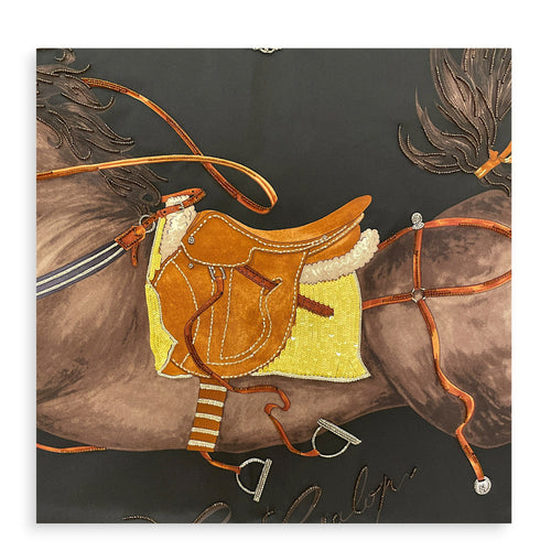 Grand Galop Embroidered  90 noir / étoupe / terre de Sienne Scarf CL2605-21251 3