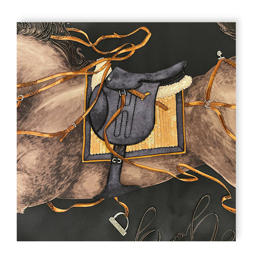 Grand Galop Embroidered  90 noir / étoupe / terre de Sienne Scarf CL2605-21251 4