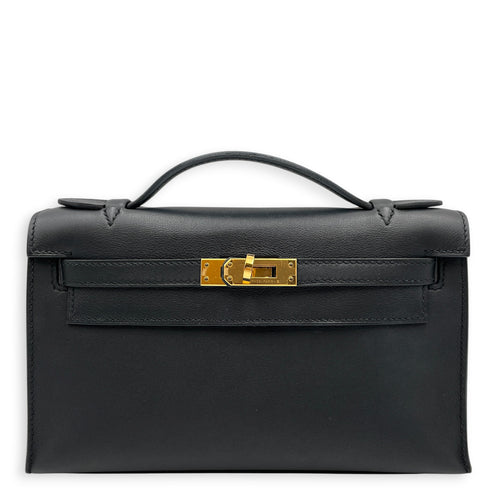 Kelly Pochette Black in Swift Gold hardware