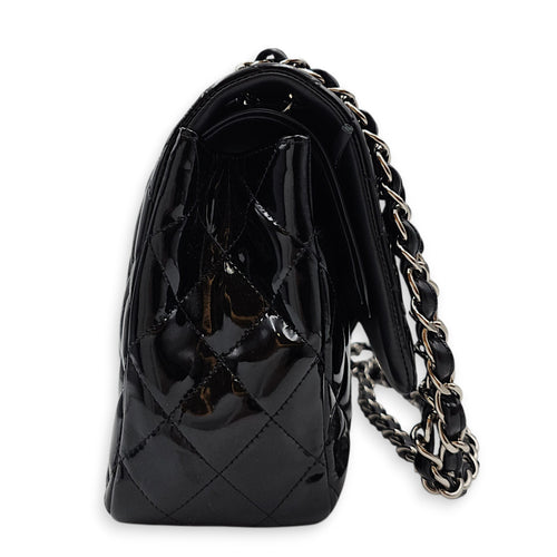 Classic Double Flap Jumbo Black Shoulder Bag in Patent Leather Silver hardware