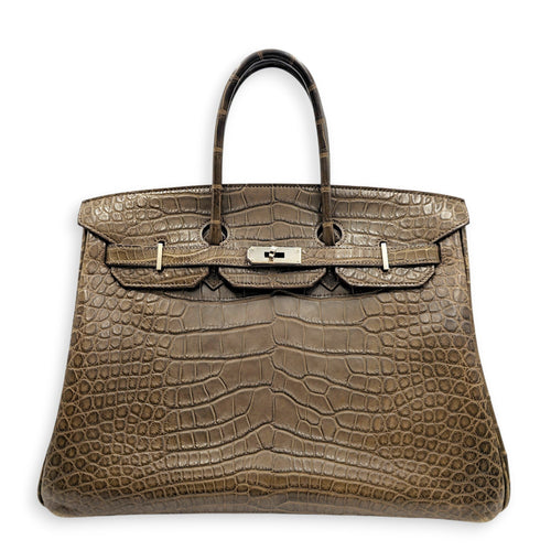 Birkin 35 Gris elephant in Matte Alligator Palladium hardware CL2605-21288 1