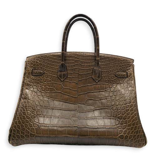 Birkin 35 Gris elephant in Matte Alligator Palladium hardware CL2605-21288 2
