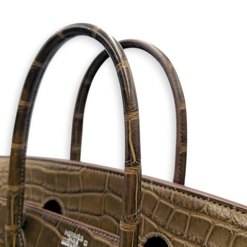 Birkin 35 Gris elephant in Matte Alligator Palladium hardware CL2605-21288 8