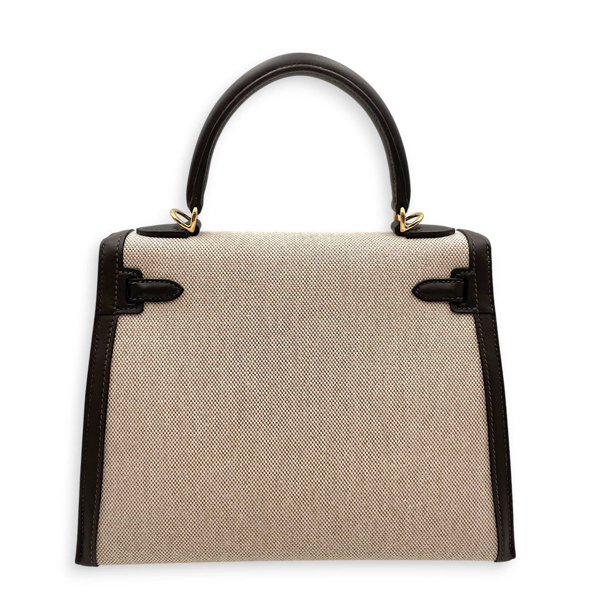 Sellier Kelly 25 Bai Brun/Ecru-Beige in Swift/Toile Gold hardware CL2605-21301 2
