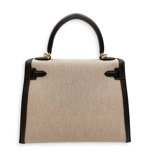 Sellier Kelly 25 Bai Brun/Ecru-Beige in Swift/Toile Gold hardware CL2605-21301 2