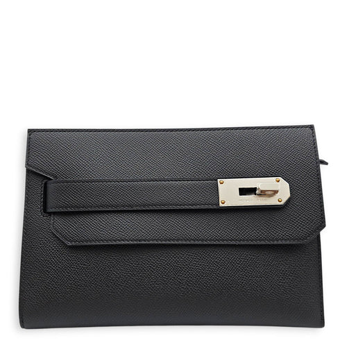 Hacademi Pouch Black Clutch in Epsom Palladium hardware CL2605-21306 1