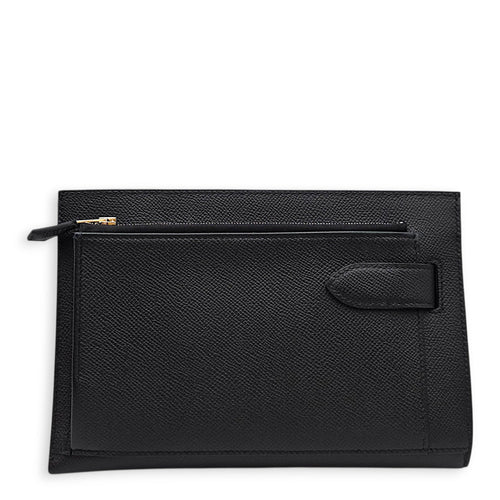 Hacademi Pouch Black Clutch in Epsom Palladium hardware CL2605-21306 2