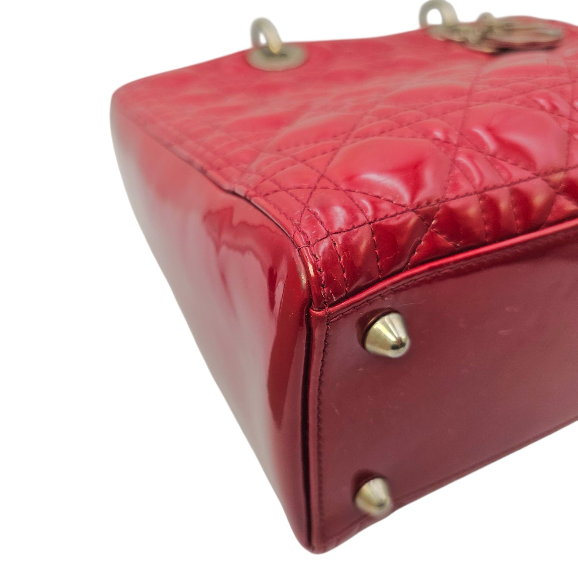 Lady Dior Large Red Top Handle Bag in Patent Leather Silver hardware CL2605-21309 10