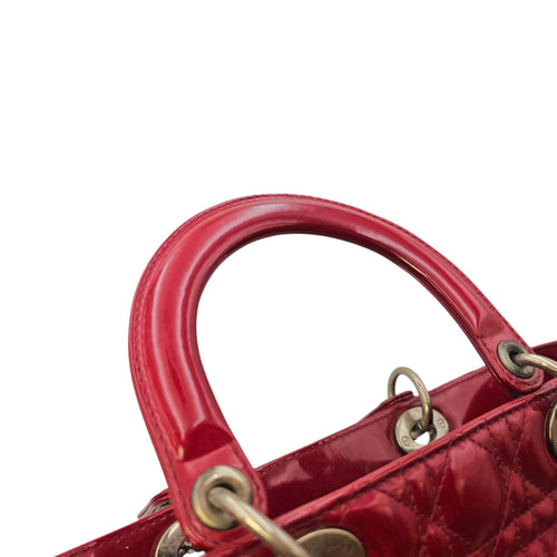 Lady Dior Large Red Top Handle Bag in Patent Leather Silver hardware CL2605-21309 12