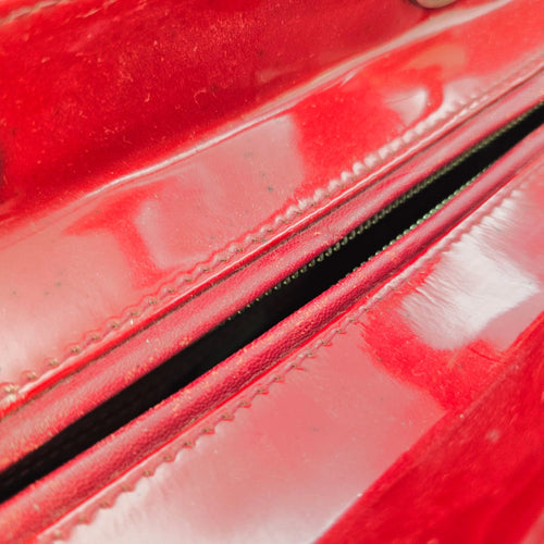 Lady Dior Large Red Top Handle Bag in Patent Leather Silver hardware