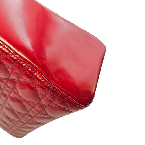 Lady Dior Large Red Top Handle Bag in Patent Leather Silver hardware