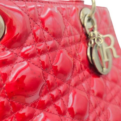 Lady Dior Large Red Top Handle Bag in Patent Leather Silver hardware CL2605-21309 17
