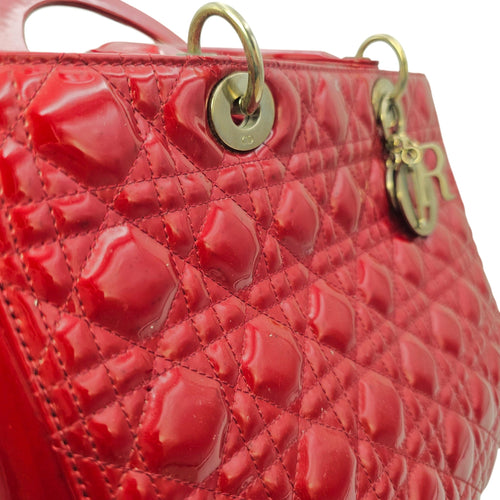 Lady Dior Large Red Top Handle Bag in Patent Leather Silver hardware CL2605-21309 18