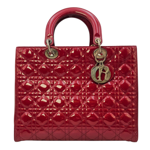 Lady Dior Large Red Top Handle Bag in Patent Leather Silver hardware