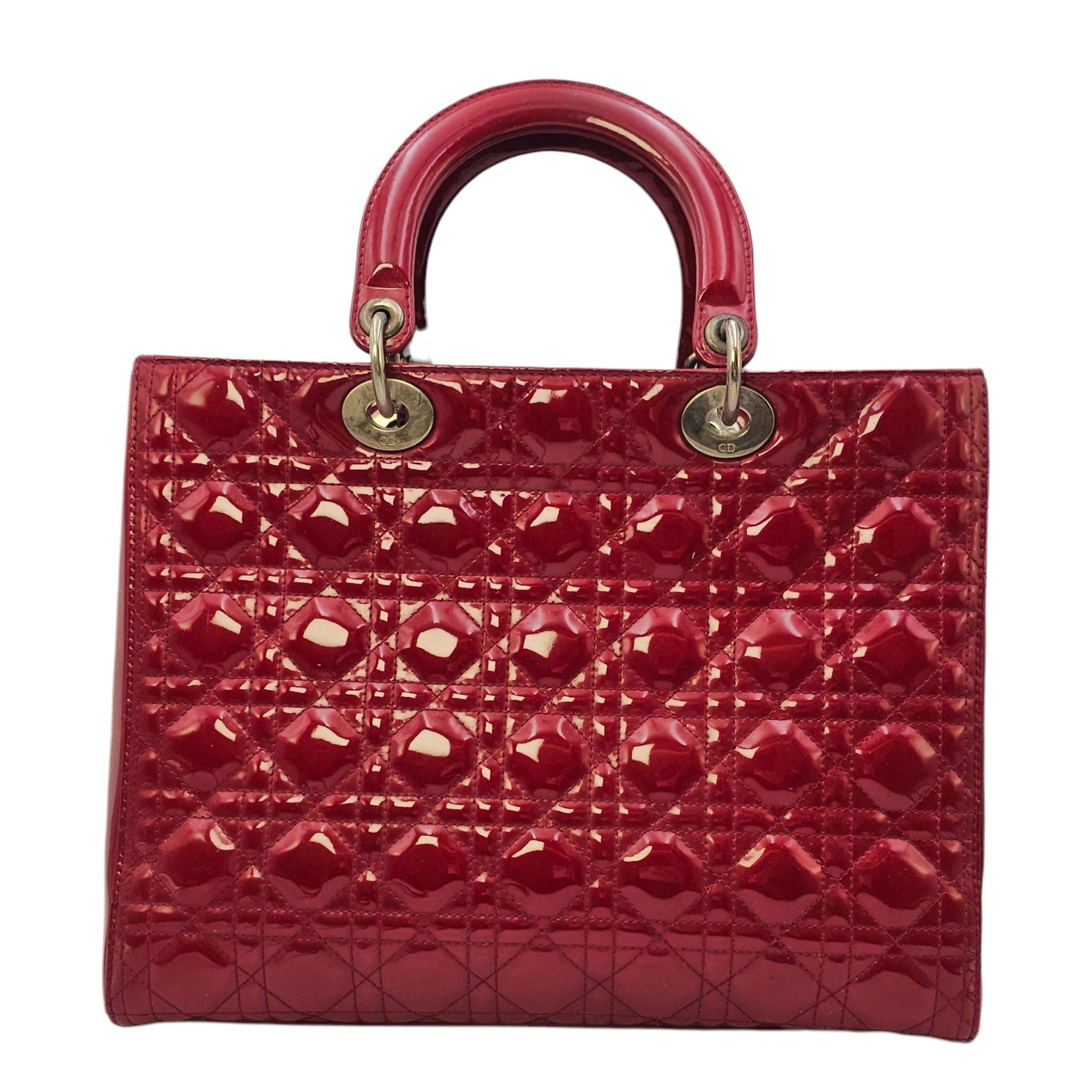 Lady Dior Large Red Top Handle Bag in Patent Leather Silver hardware
