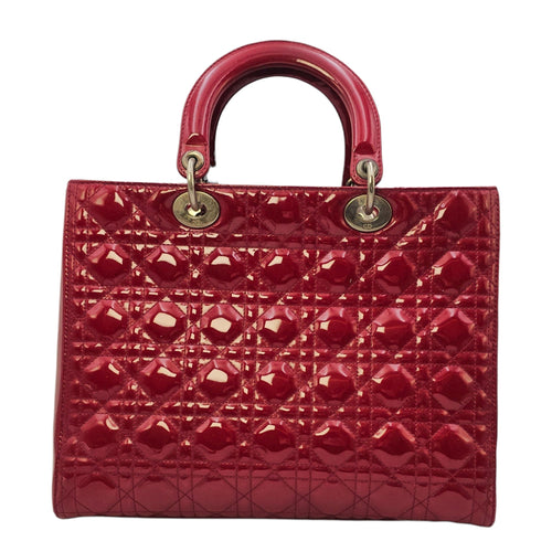 Lady Dior Large Red Top Handle Bag in Patent Leather Silver hardware