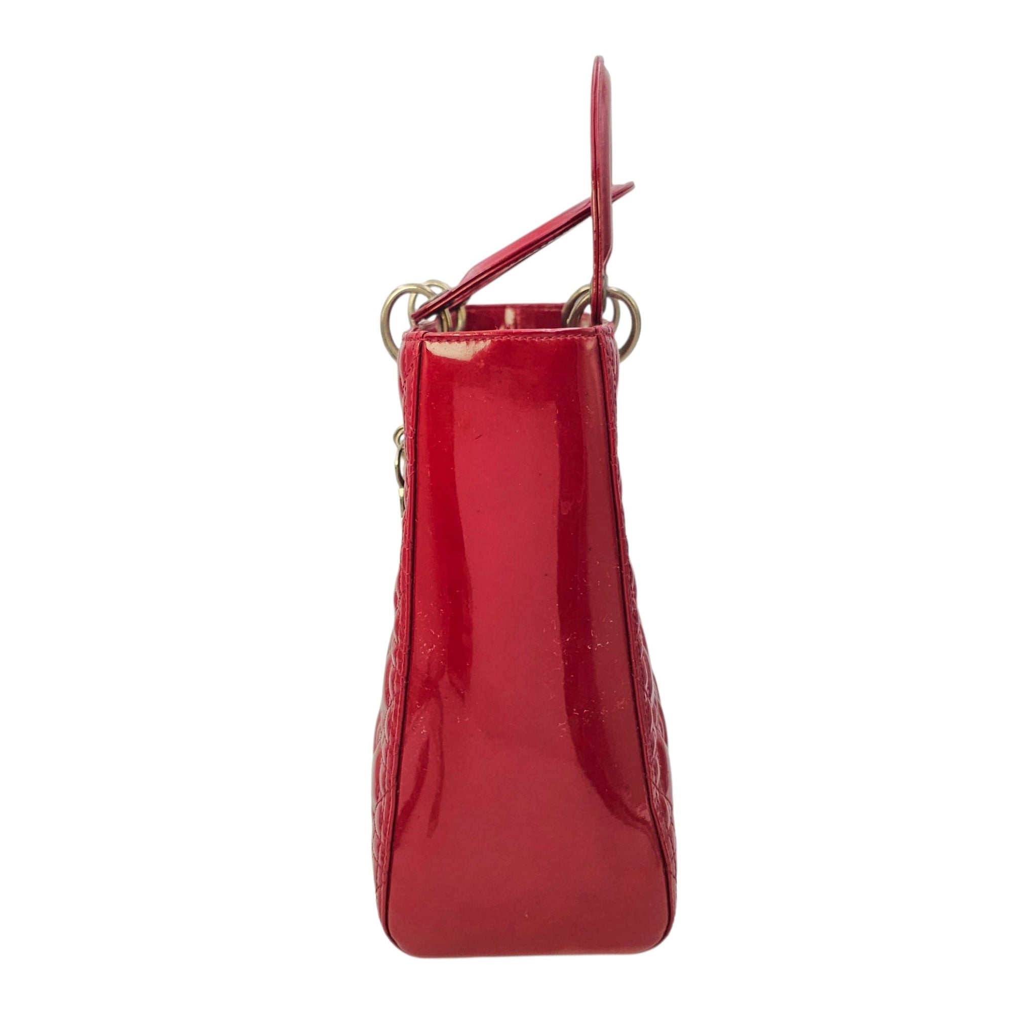 Lady Dior Large Red Top Handle Bag in Patent Leather Silver hardware CL2605-21309 3
