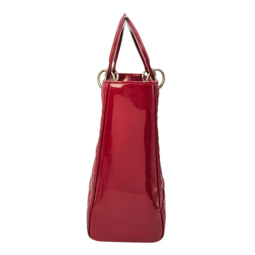 Lady Dior Large Red Top Handle Bag in Patent Leather Silver hardware CL2605-21309 4