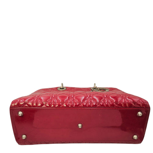 Lady Dior Large Red Top Handle Bag in Patent Leather Silver hardware