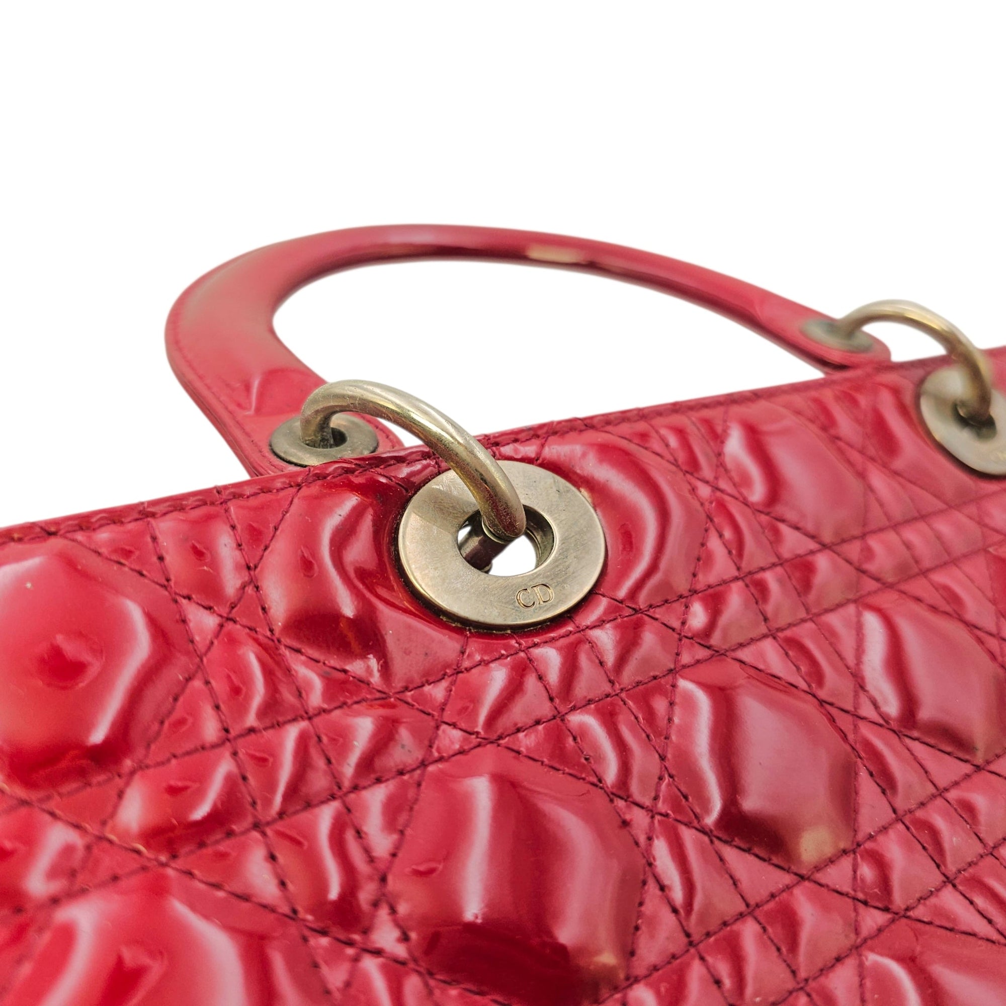 Lady Dior Large Red Top Handle Bag in Patent Leather Silver hardware CL2605-21309 6