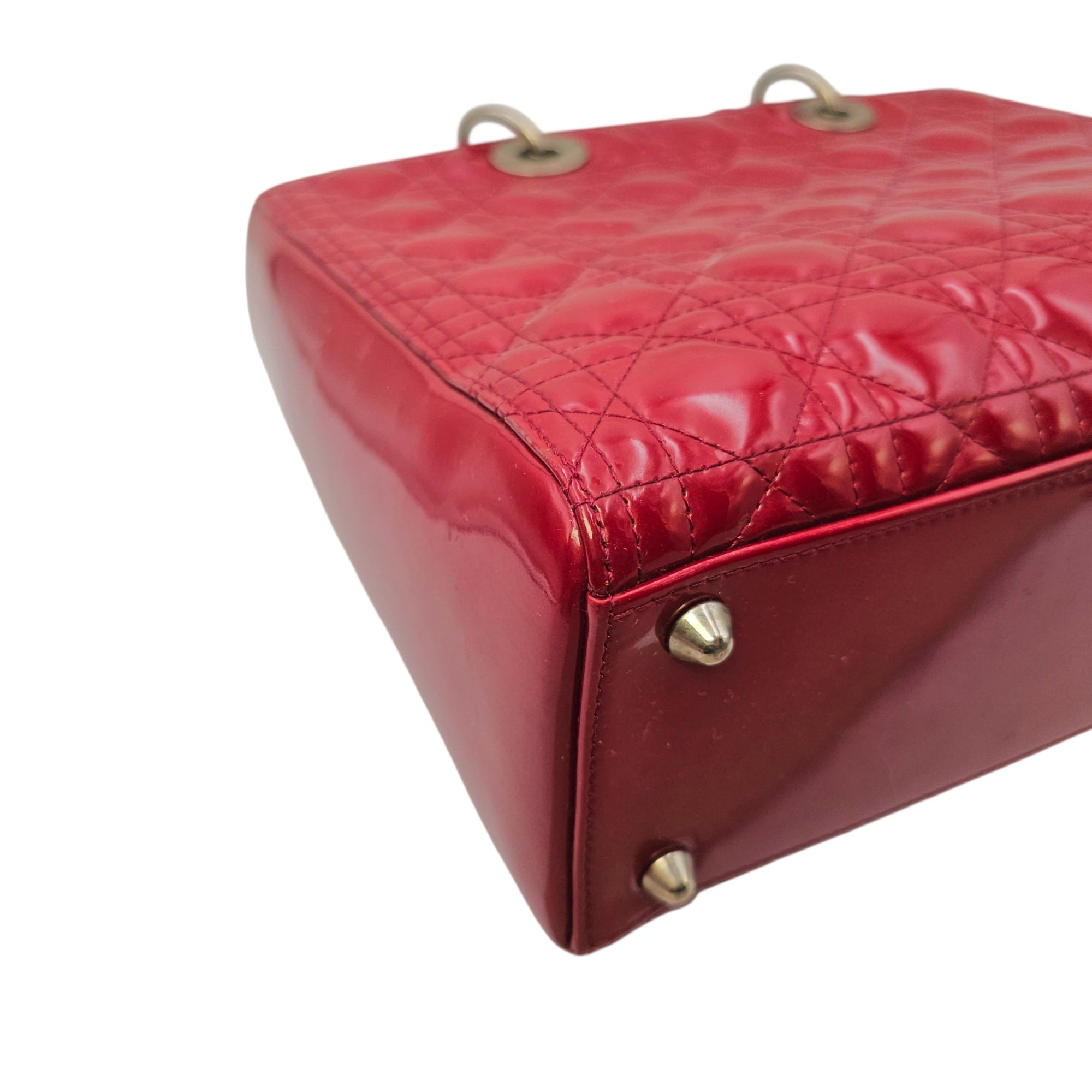 Lady Dior Large Red Top Handle Bag in Patent Leather Silver hardware