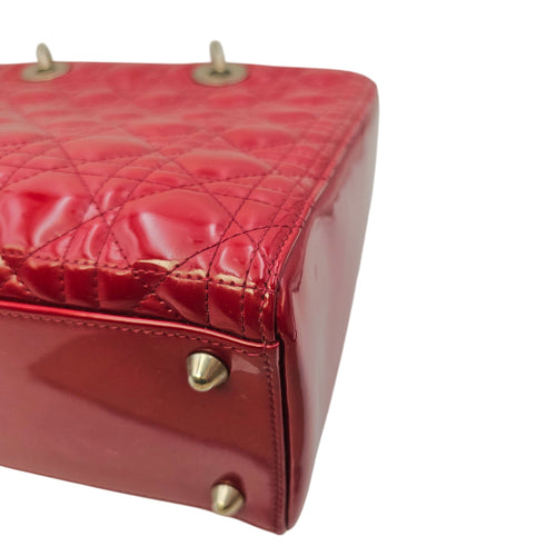 Lady Dior Large Red Top Handle Bag in Patent Leather Silver hardware CL2605-21309 8