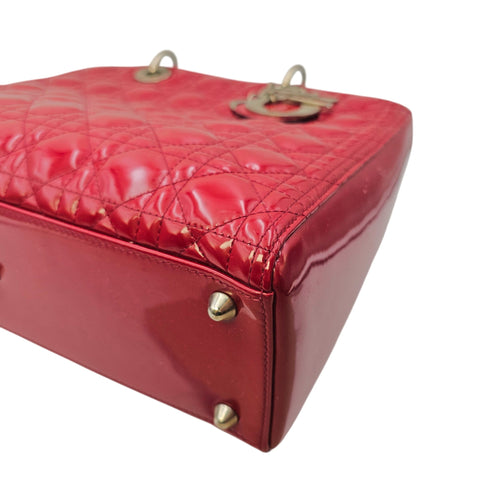 Lady Dior Large Red Top Handle Bag in Patent Leather Silver hardware CL2605-21309 9