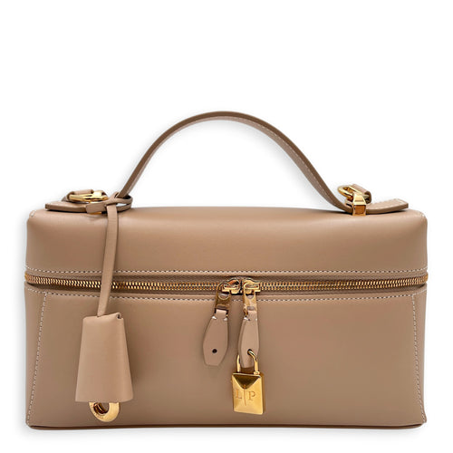 Extra Pocket L23 Beige Crossbody Bag in Calfskin Gold hardware