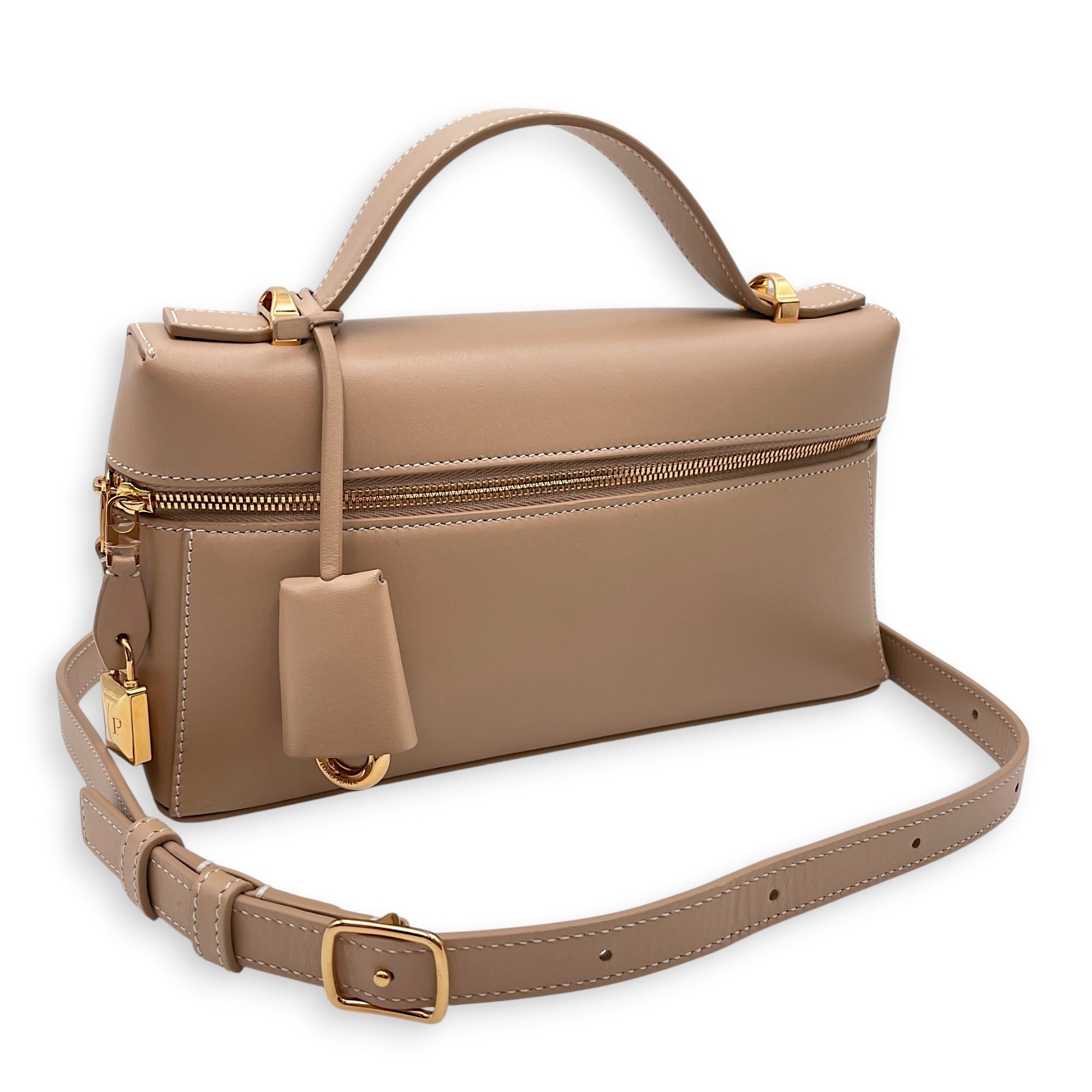 Extra Pocket L23 Beige Crossbody Bag in Calfskin Gold hardware