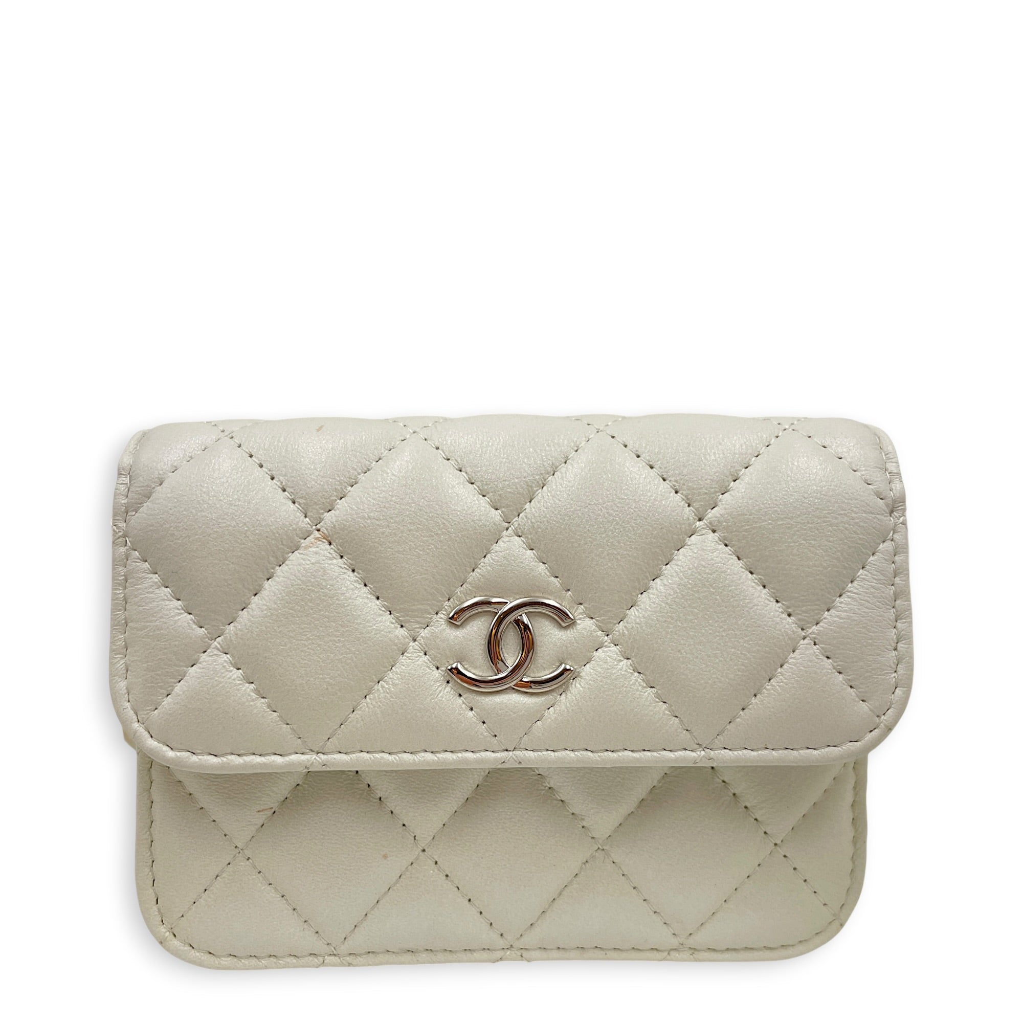 Wallet on Chain with Pearl Mini White Crossbody Bag in Lambskin Silver hardware