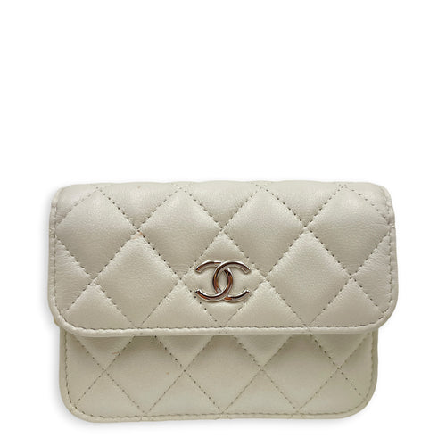 Wallet on Chain with Pearl Mini White Crossbody Bag in Lambskin Silver hardware