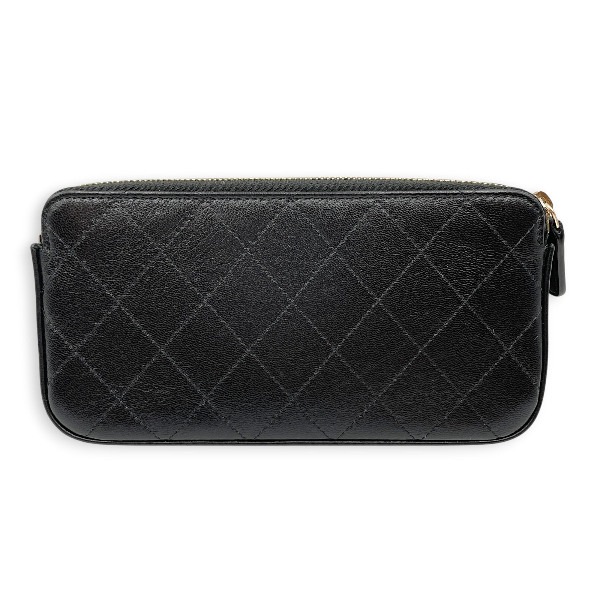 Chic Pearls Black Wallet On Chain in Goat Leather Gold hardware