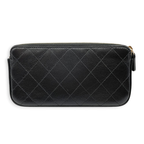 Chic Pearls Black Wallet On Chain in Goat Leather Gold hardware