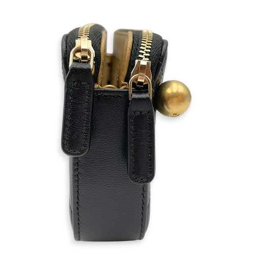 Chic Pearls Black Wallet On Chain in Goat Leather Gold hardware