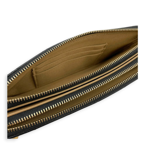Chic Pearls Black Wallet On Chain in Goat Leather Gold hardware
