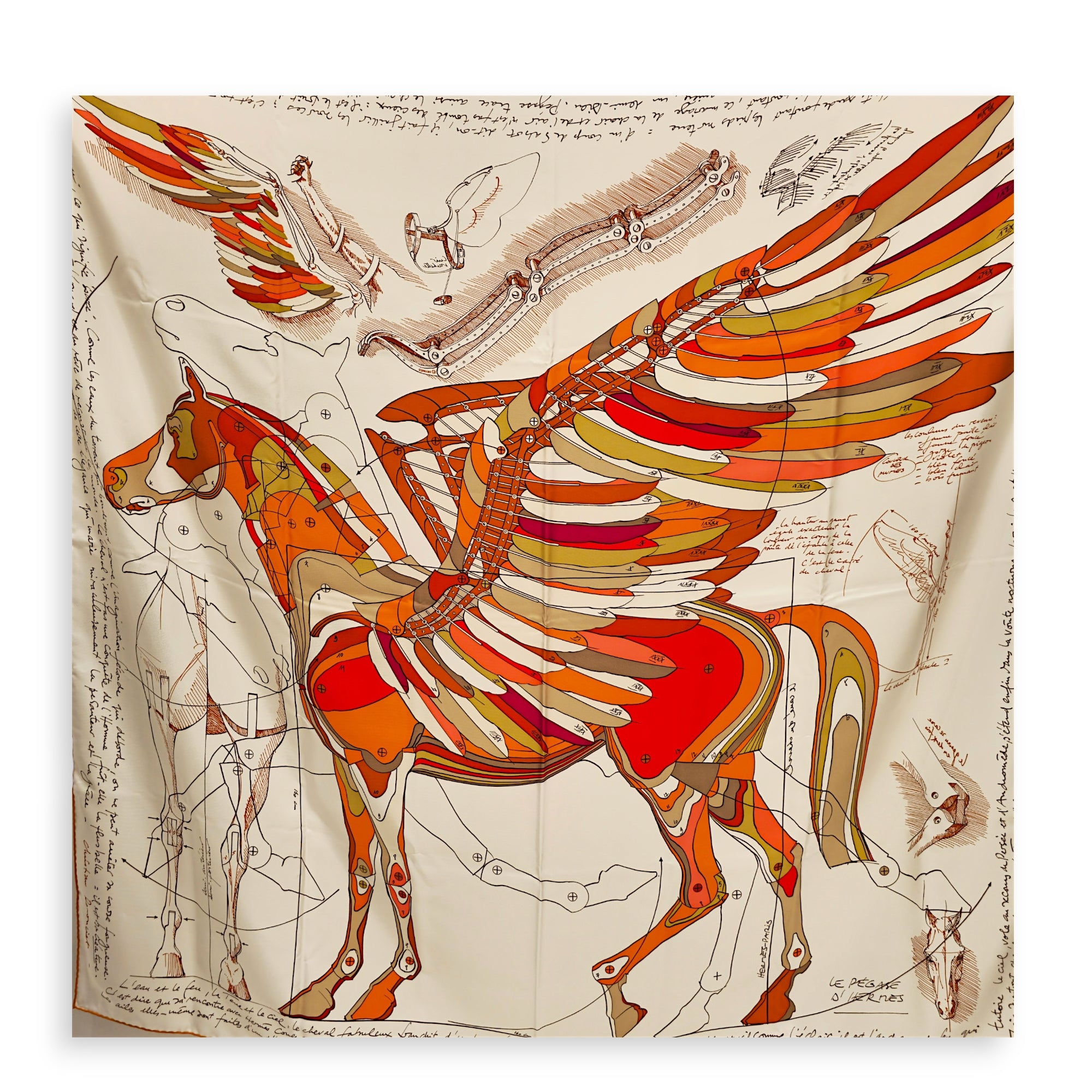 Le Pegase d'Hermès scarf 140 Rouge/Brique/Blanc Scarf