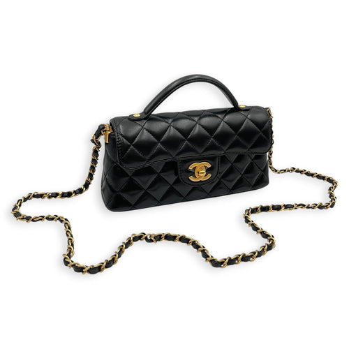 Quilted Top Handle Mini Black Crossbody Bag in Lambskin Gold hardware CL2605-21333 9
