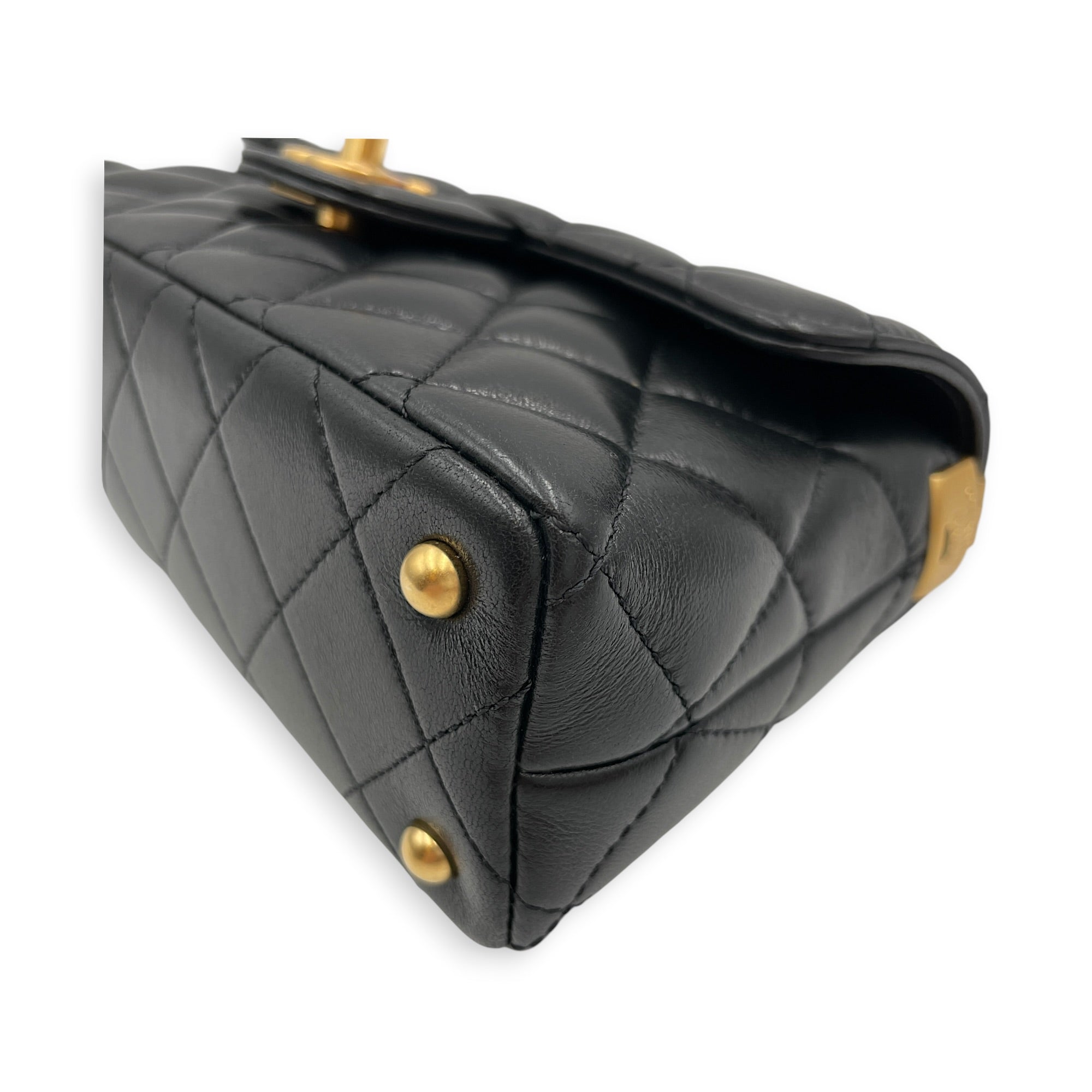 Quilted Top Handle Mini Black Crossbody Bag in Lambskin Gold hardware