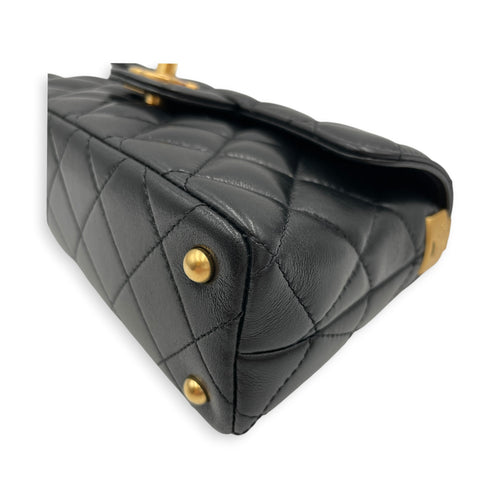 Quilted Top Handle Mini Black Crossbody Bag in Lambskin Gold hardware