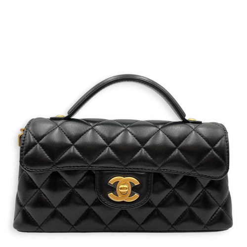 Quilted Top Handle Mini Black Crossbody Bag in Lambskin Gold hardware CL2605-21333 1