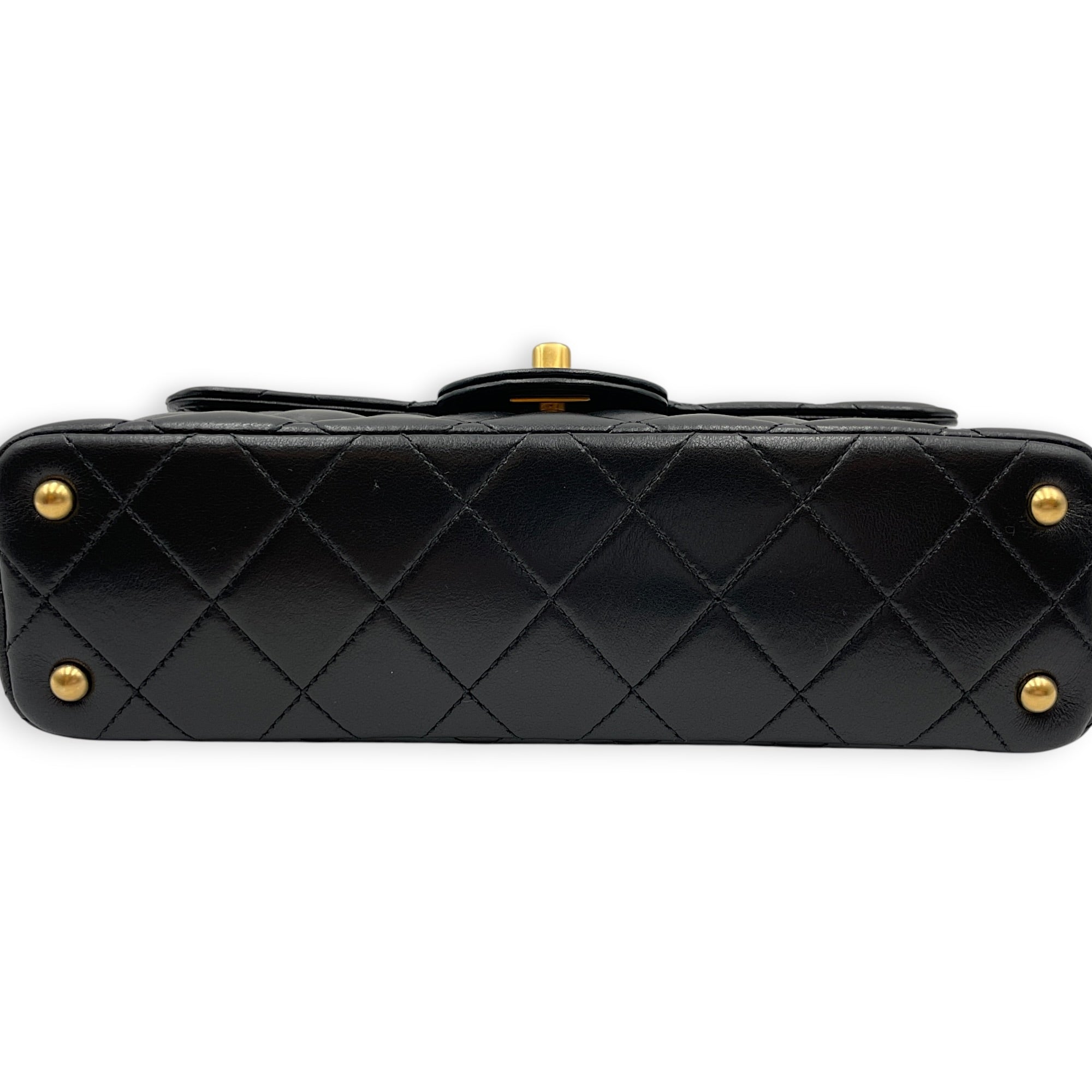 Quilted Top Handle Mini Black Crossbody Bag in Lambskin Gold hardware