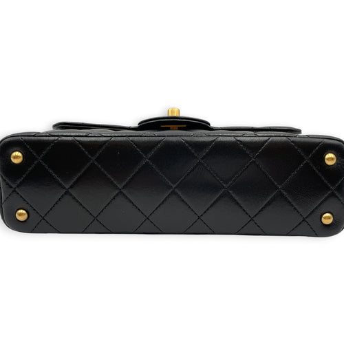Quilted Top Handle Mini Black Crossbody Bag in Lambskin Gold hardware