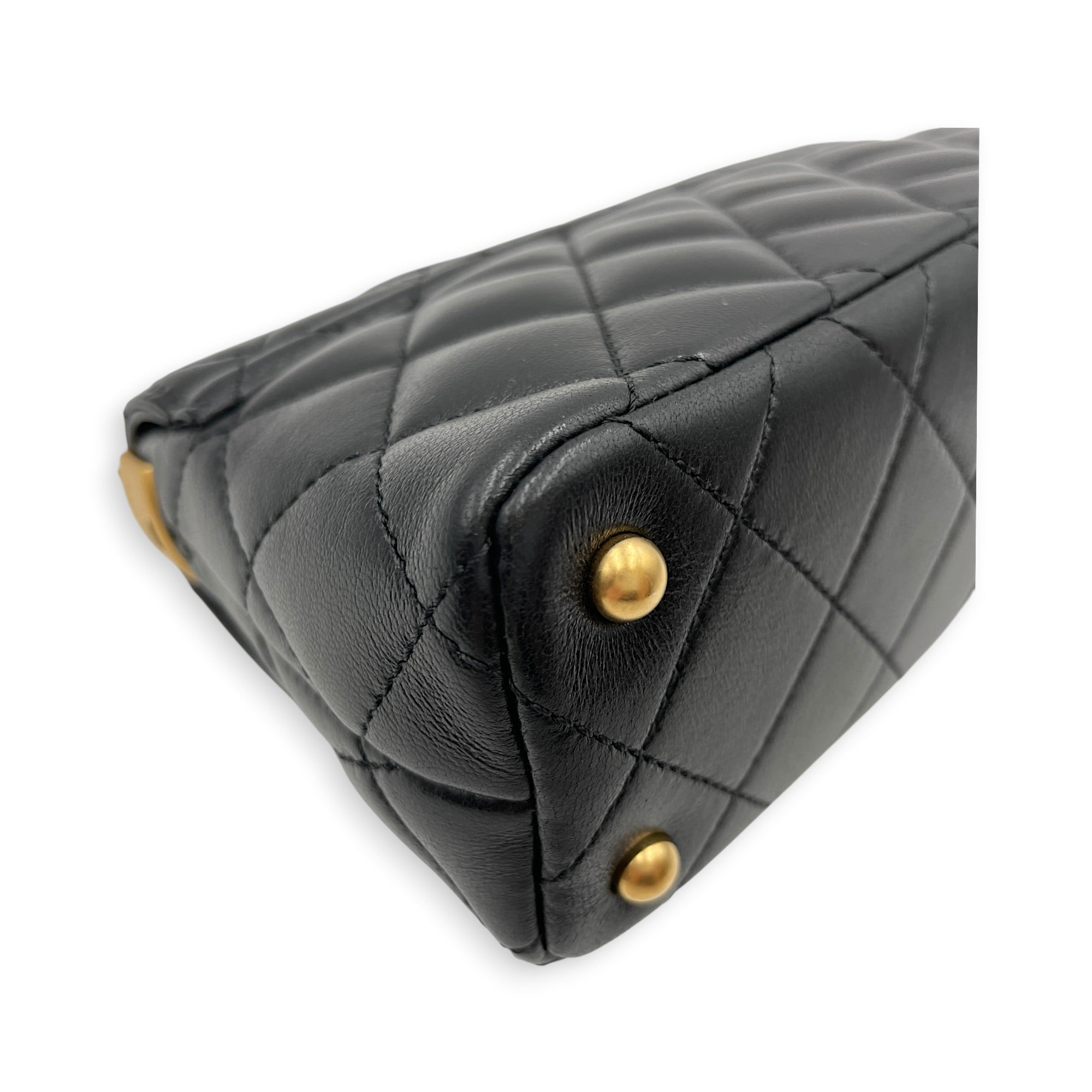Quilted Top Handle Mini Black Crossbody Bag in Lambskin Gold hardware CL2605-21333 6