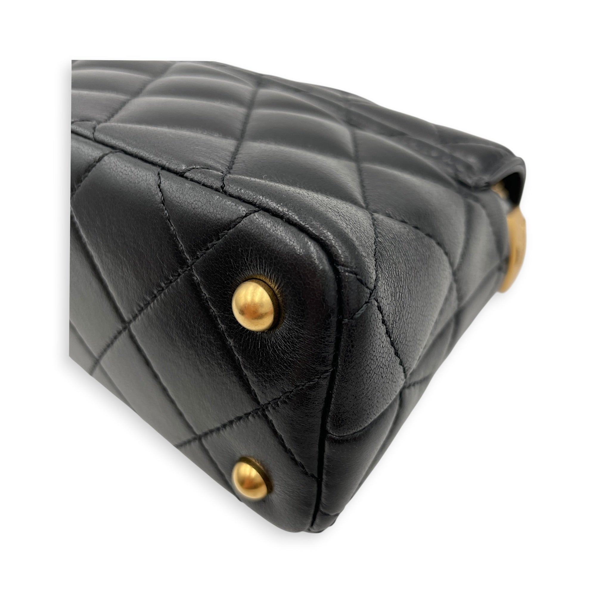 Quilted Top Handle Mini Black Crossbody Bag in Lambskin Gold hardware
