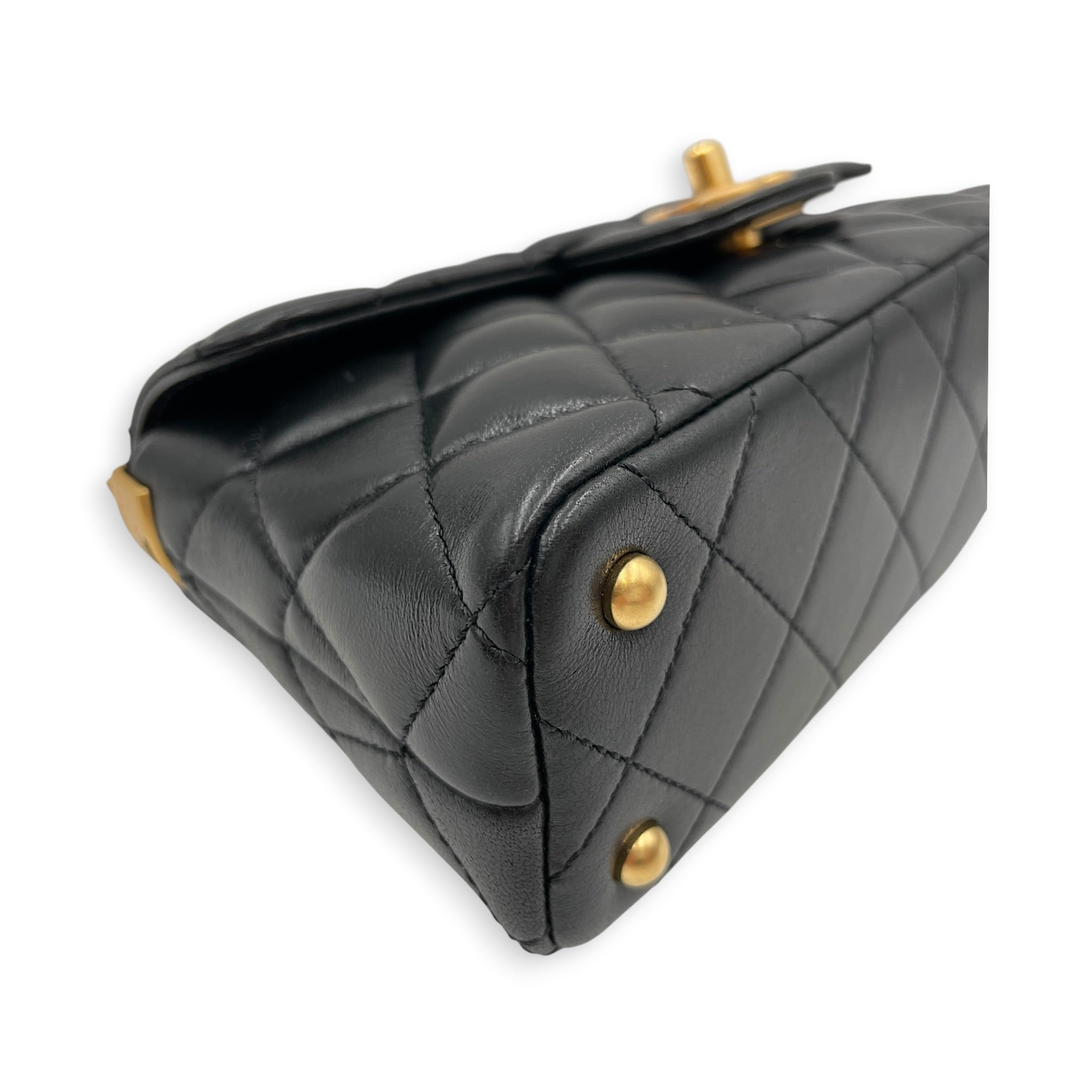 Quilted Top Handle Mini Black Crossbody Bag in Lambskin Gold hardware CL2605-21333 10