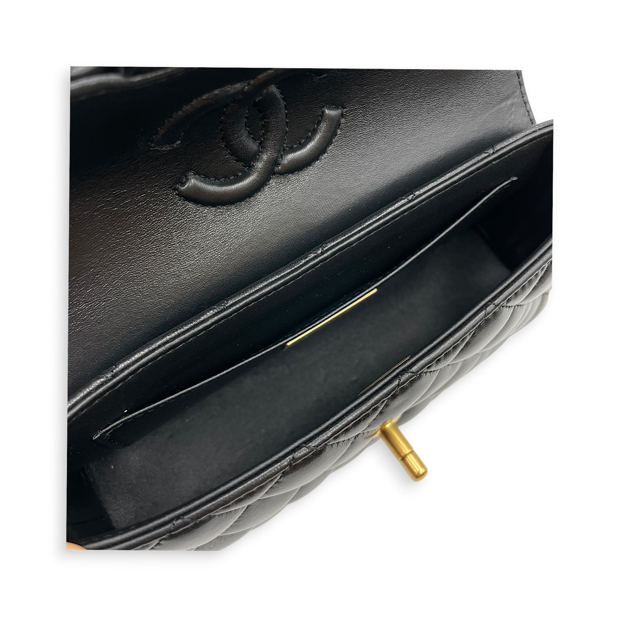 Quilted Top Handle Mini Black Crossbody Bag in Lambskin Gold hardware CL2605-21333 8
