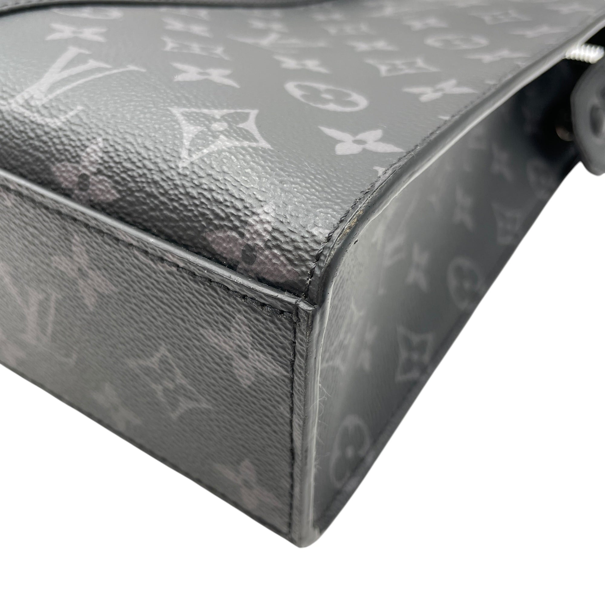 Sac Plat Eclipse Horizontal Zipper Grey Top Handle Bag in Monogram Coated Canvas Ruthenium-finish Brass hardware CL2605-21341 6