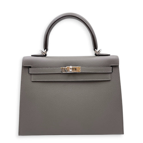Sellier Kelly 25 Gris Meyer in Epsom Palladium hardware CL2605-21343 1