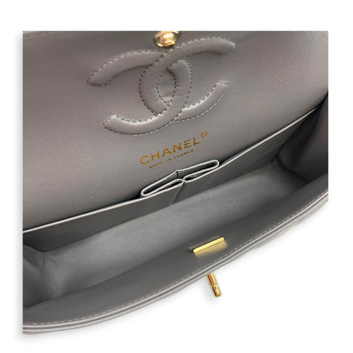 Classic Flap Small Grey Shoulder Bag in Lambskin Gold hardware CL2605-21345 10