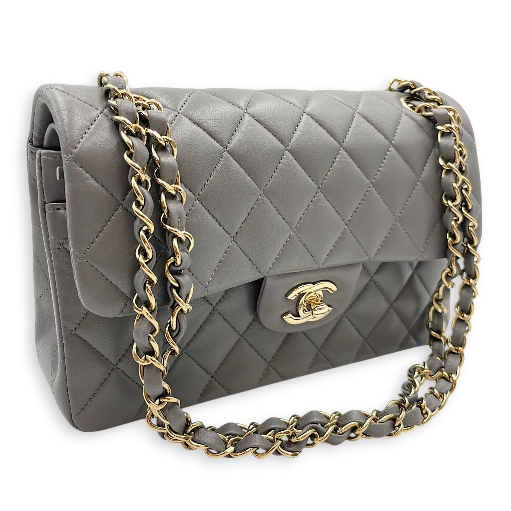 Classic Flap Small Grey Shoulder Bag in Lambskin Gold hardware CL2605-21345 11